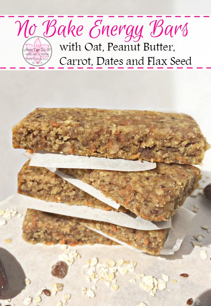 No Bake Energy Bars - Anna Can Do It! * No Bake Energy Bars with Oat, Peanut Butter, Carrot, Dates and Flax Seed. These pocket-size no bake energy bars are so delicious, filling, unbelivably easy to make and only a few ingredients needed. Perfect for snack, workout food, and even for breakfast!