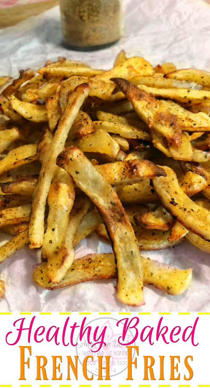 Healthy Baked French Fries - Anna Can Do It! * Spicy and Healthy Baked French Fries with crispy outside and creamy inside is perfect side-dish. It's a freezer friendly recipe, so you can make them ahead and just pop them in the oven when you need them!
