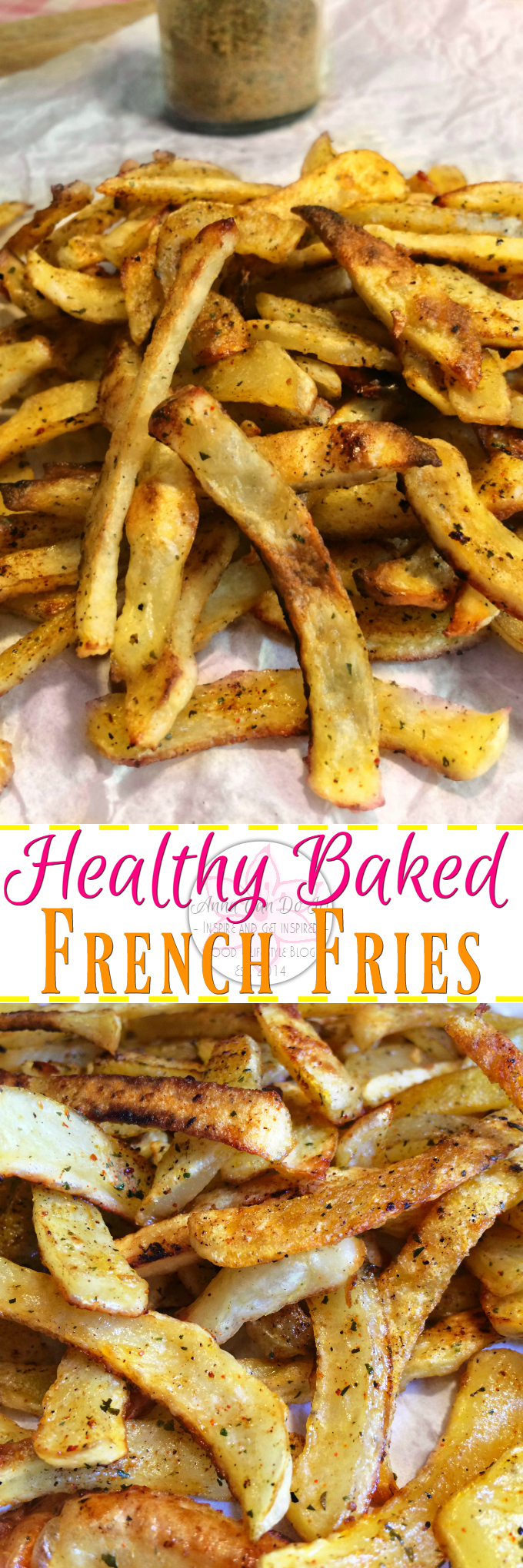 Healthy Baked French Fries - Anna Can Do It! * Spicy and Healthy Baked French Fries with crispy outside and creamy inside is perfect side-dish. It's a freezer friendly recipe, so you can make them ahead and just pop them in the oven when you need them!
